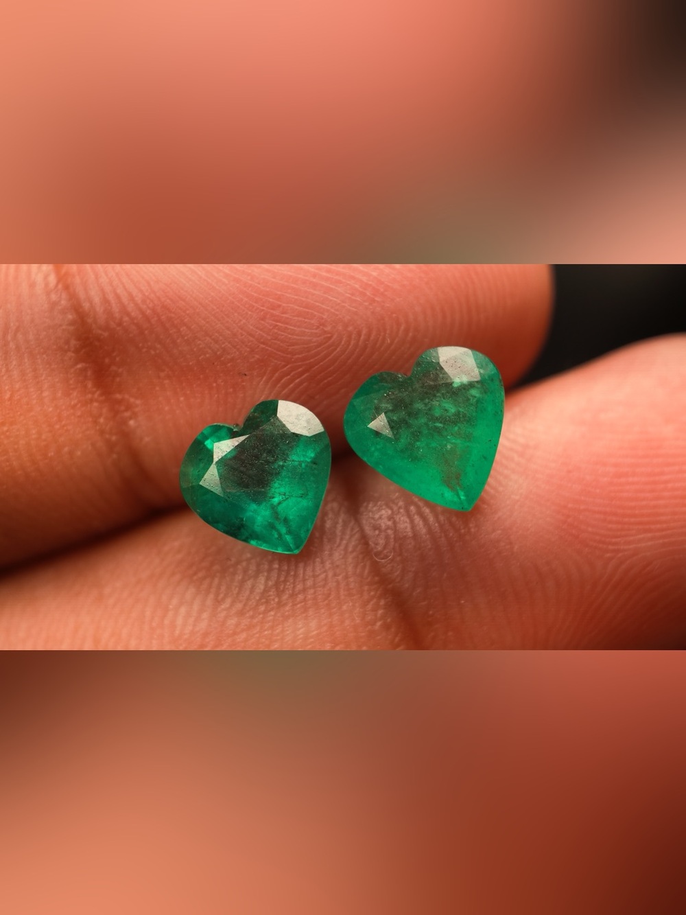 Natural Emerald Heart Cut Pair 3.26 Ct Certified Slight Size Difference
